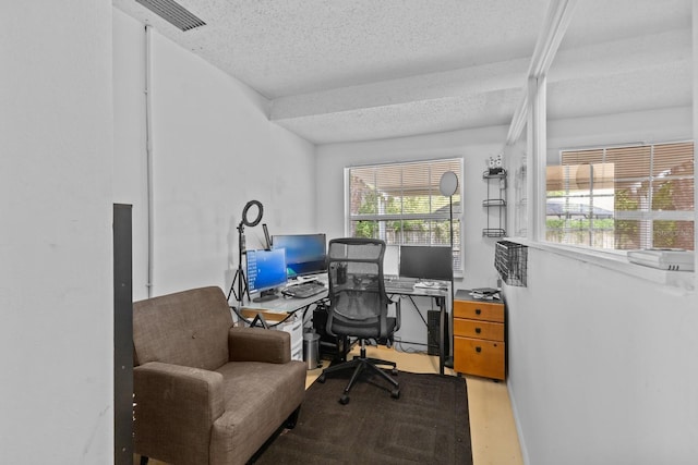 1345 Tindaro Dr, Apopka, FL 32703 - office space with visible vents, wood finished floors, and a textured ceiling