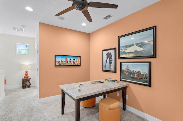 510 Captiva Dr, Davenport, FL 33896 - office area featuring carpet floors, baseboards, ceiling fan, and visible vents