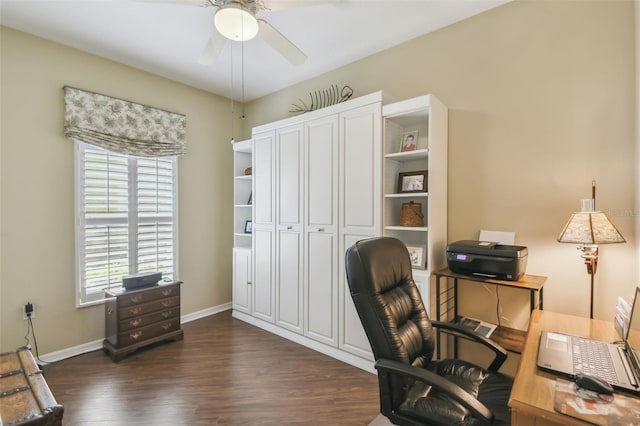 155 Cape Florida Dr, Poinciana, FL 34759 - office space featuring dark wood finished floors, baseboards, and a ceiling fan