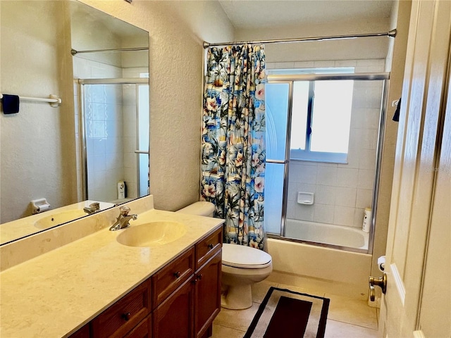 2920 River Birch Dr, Kissimmee, FL 34741 - bathroom featuring shower / bath combination with curtain, tile patterned floors, toilet, and vanity