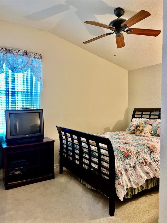 2920 River Birch Dr, Kissimmee, FL 34741 - carpeted bedroom featuring lofted ceiling, a textured ceiling, and a ceiling fan