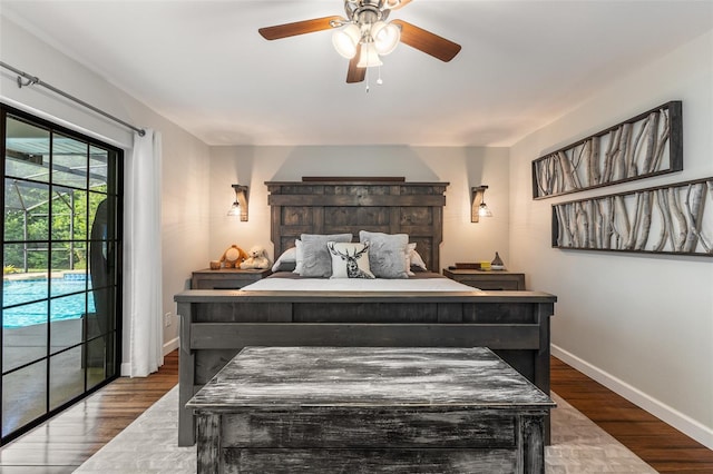1999 Sir Lancelot Cir, Saint Cloud, FL 34772 - bedroom featuring wood finished floors, a ceiling fan, baseboards, and access to outside