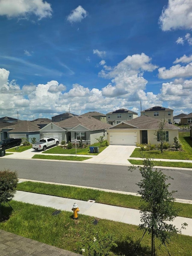 view of road with sidewalks and a residential view