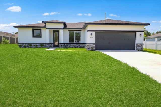 370 Marion Oaks Crse, Ocala, FL 34473 - prairie-style home with stucco siding, stone siding, concrete driveway, an attached garage, and roof with shingles