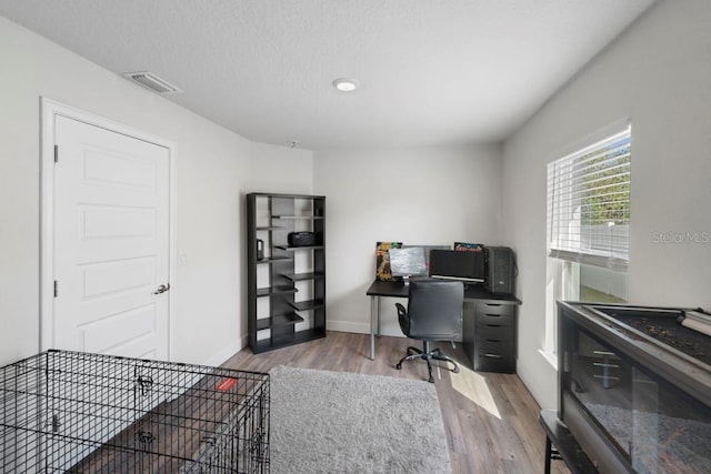 311 Athabasca Pl, Kissimmee, FL 34759 - home office with baseboards, visible vents, wood finished floors, and a textured ceiling