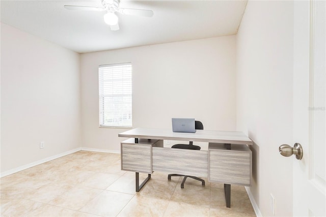 2934 Rodrick Cir, Orlando, FL 32824 - office featuring baseboards, light tile patterned floors, and a ceiling fan