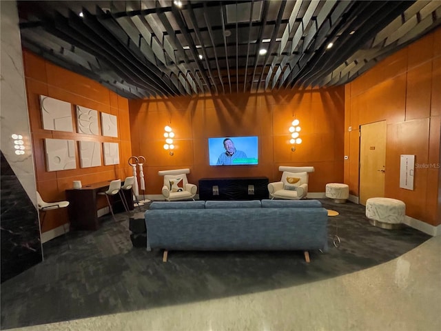 living room with concrete floors