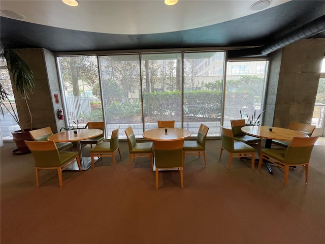 dining space with carpet floors