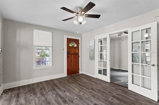 514 Massachusetts Ave, Saint Cloud, FL 34769 - entryway featuring baseboards, ceiling fan, wood finished floors, and french doors