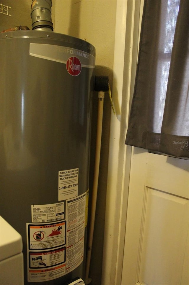 utility room featuring water heater