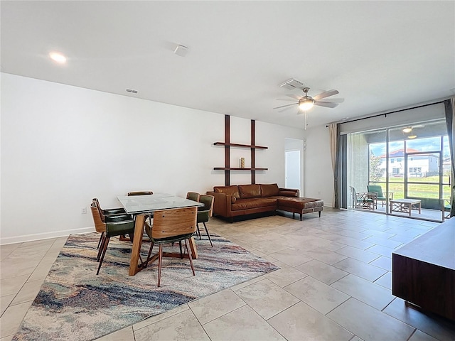 195 Preston Ave, Davenport, FL 33837 - dining room featuring baseboards, visible vents, light tile patterned floors, and ceiling fan