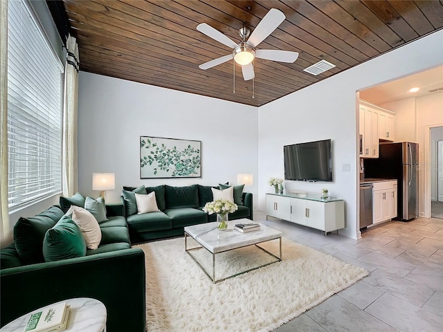 195 Preston Ave, Davenport, FL 33837 - living area with visible vents, a ceiling fan, and wooden ceiling