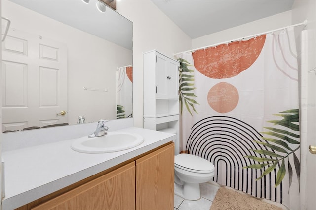 101 Cheltenham Pl, Kissimmee, FL 34758 - bathroom featuring a shower with shower curtain, toilet, tile patterned flooring, and vanity