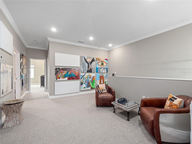 1911 Greenbriar Ter, Davenport, FL 33837 - living area with light carpet, baseboards, ornamental molding, and recessed lighting