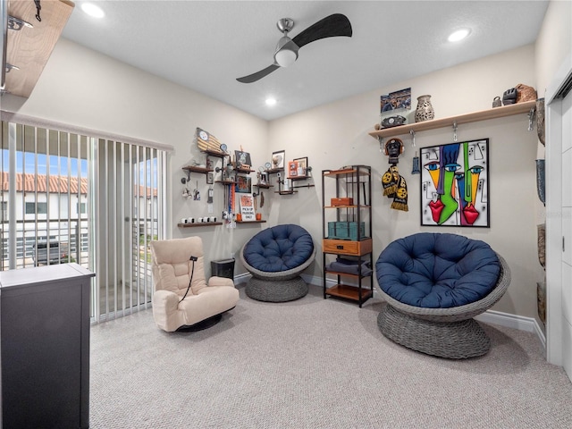 1911 Greenbriar Ter, Davenport, FL 33837 - sitting room featuring baseboards, a ceiling fan, carpet flooring, and recessed lighting