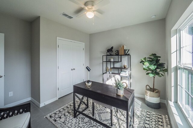 848 San Pedro Ct, Kissimmee, FL 34758 - tiled office space with visible vents, baseboards, and a ceiling fan