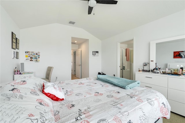 2412 Good Will Aly, Kissimmee, FL 34744 - bedroom with visible vents, a ceiling fan, ensuite bath, and lofted ceiling