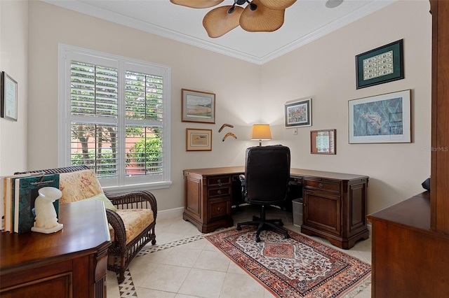 133 Torino Ln, Kissimmee, FL 34759 - home office featuring ceiling fan, ornamental molding, and light tile patterned floors