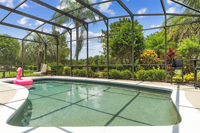 133 Torino Ln, Kissimmee, FL 34759 - outdoor pool with view of wooded area, a patio area, and glass enclosure