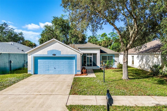 1560 Vista Lake Cir, Melbourne, FL 32904 - ranch-style home with a garage, a front yard, stucco siding, and concrete driveway