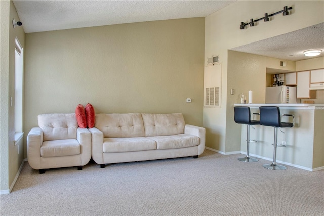 4105 Tropical Isle Blvd Unit 231, Kissimmee, FL 34741 - carpeted living room featuring visible vents, baseboards, and a textured ceiling