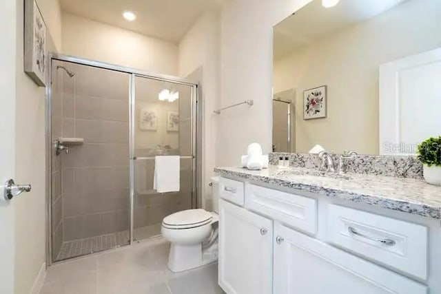 3834 Lana Ave, Davenport, FL 33897 - bathroom with toilet, tile patterned floors, vanity, and a stall shower