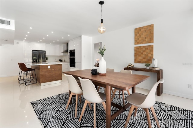 dining area with recessed lighting, visible vents, baseboards, and light tile patterned flooring