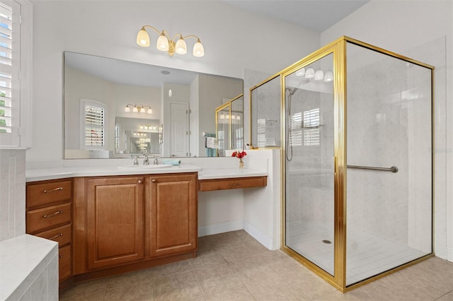469 Sorrento Rd, Kissimmee, FL 34759 - bathroom with tile patterned flooring, a stall shower, and vanity