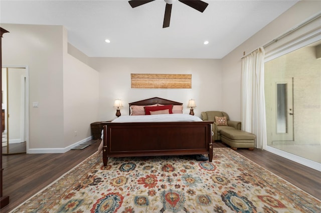 9509 Baycliff Ct, Orlando, FL 32836 - bedroom with dark wood-type flooring, baseboards, recessed lighting, and ceiling fan