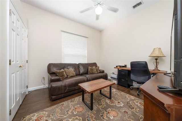 9509 Baycliff Ct, Orlando, FL 32836 - office space with dark wood-style floors, a ceiling fan, and baseboards