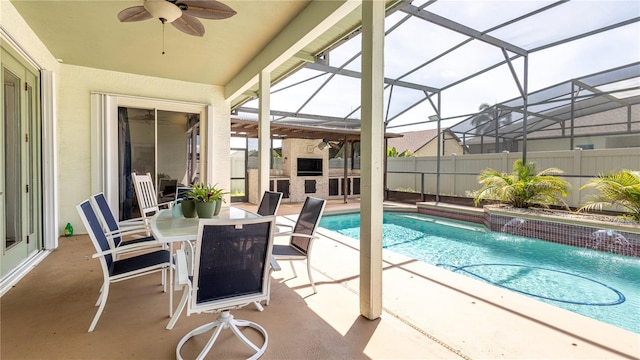 2734 Eagle Lake Dr, Orlando, FL 32837 - view of pool featuring fence, a ceiling fan, a patio, and a fenced in pool
