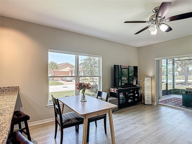 328 Vestrella Dr, Poinciana, FL 34759 - dining room with light wood-style floors, ceiling fan, baseboards, and a wealth of natural light