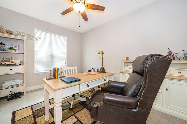 home office featuring ceiling fan and plenty of natural light