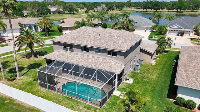 aerial view with a water view and a residential view