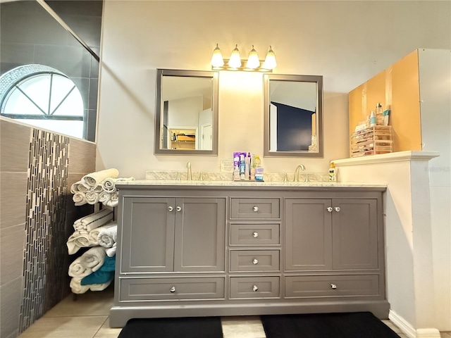 6922 Doehring Dr, Lakeland, FL 33810 - bathroom with a sink, tiled shower, and double vanity