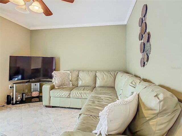 106 Meridian St, Davenport, FL 33837 - living room featuring ceiling fan and ornamental molding