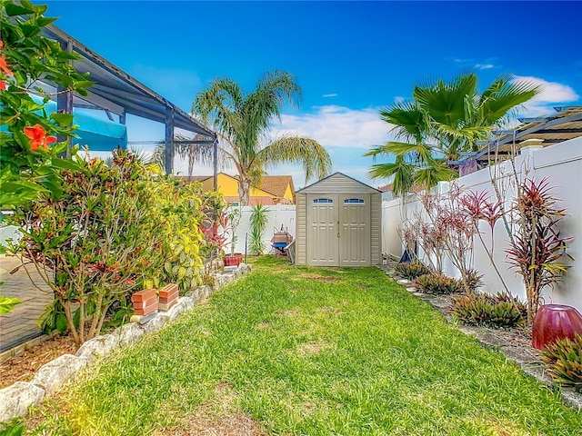 106 Meridian St, Davenport, FL 33837 - view of yard featuring a fenced backyard, an outdoor structure, and a shed