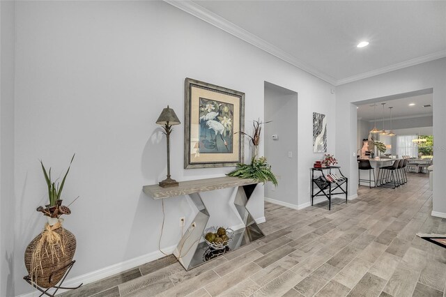7957 Hanson Bay Pl, Kissimmee, FL 34747 - corridor with baseboards, recessed lighting, ornamental molding, and wood finished floors