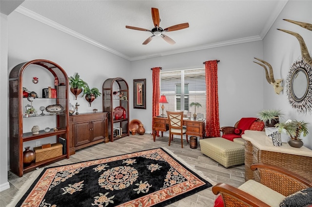 7957 Hanson Bay Pl, Kissimmee, FL 34747 - living area featuring baseboards, ceiling fan, and crown molding