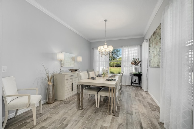7957 Hanson Bay Pl, Kissimmee, FL 34747 - dining area with ornamental molding, a chandelier, light wood finished floors, and baseboards