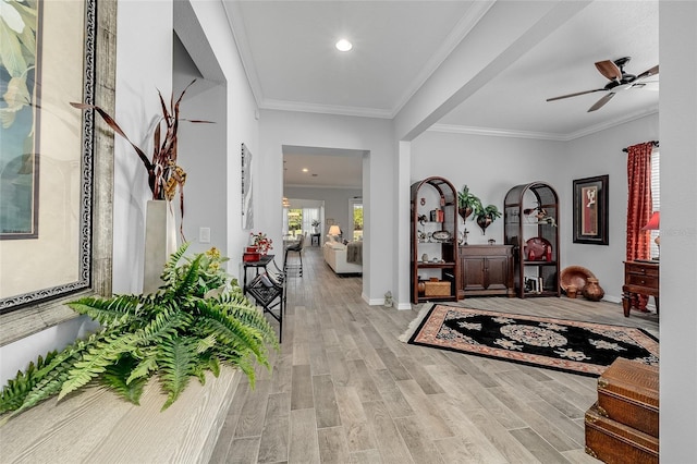 7957 Hanson Bay Pl, Kissimmee, FL 34747 - foyer featuring crown molding, recessed lighting, ceiling fan, and wood finished floors