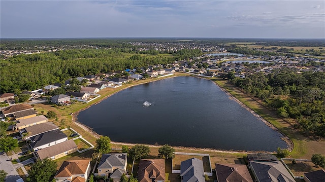 aerial view with a residential view and a water view