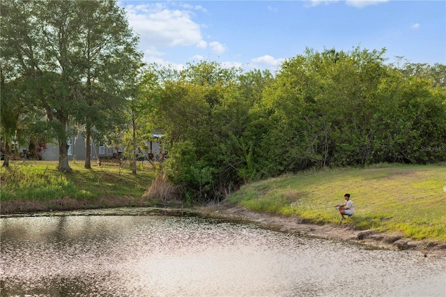 view of road with a water view