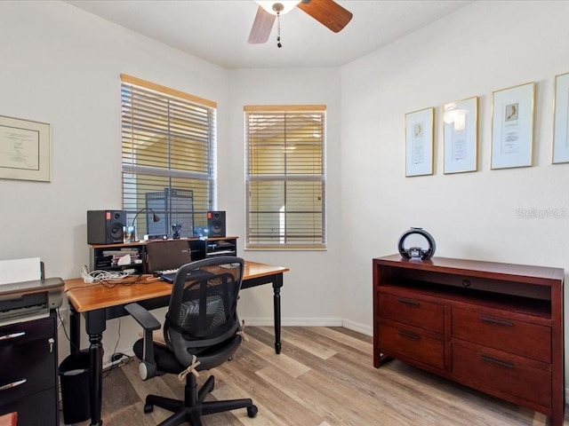 2724 Palm Tree Dr, Poinciana, FL 34759 - office with ceiling fan, baseboards, and light wood finished floors