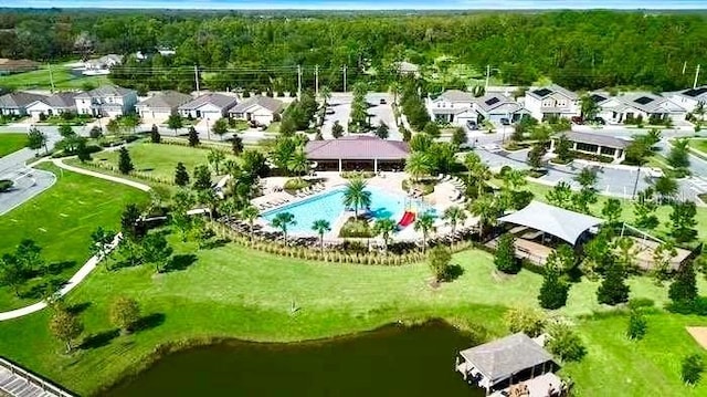 5019 Down Ct, Saint Cloud, FL 34772 - birds eye view of property featuring a water view, a wooded view, and a residential view