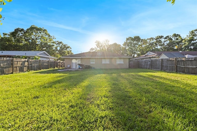 view of yard with a fenced backyard