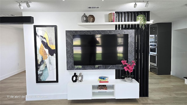 details with wood finished floors, visible vents, and a textured ceiling