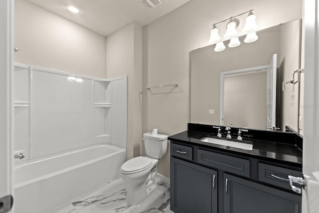 2019 Spring Shower Cir, Kissimmee, FL 34744 - bathroom with vanity, marble finish floor, shower / bath combination, toilet, and visible vents
