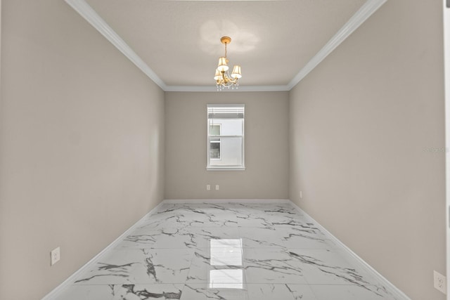 2019 Spring Shower Cir, Kissimmee, FL 34744 - spare room featuring marble finish floor, baseboards, ornamental molding, and a chandelier