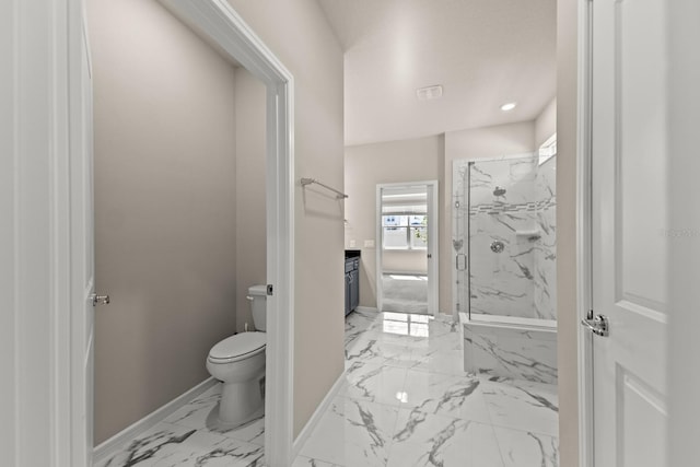 2019 Spring Shower Cir, Kissimmee, FL 34744 - bathroom with marble finish floor, visible vents, toilet, a marble finish shower, and baseboards
